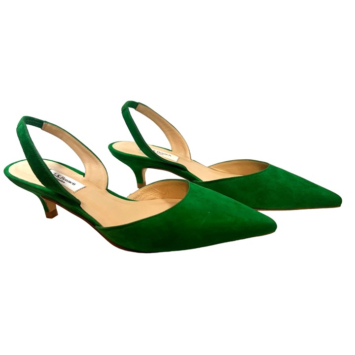 L.K. Bennett London Sz 6 Larissa Christmas Green Suede Slingback Kitten Heels Ma