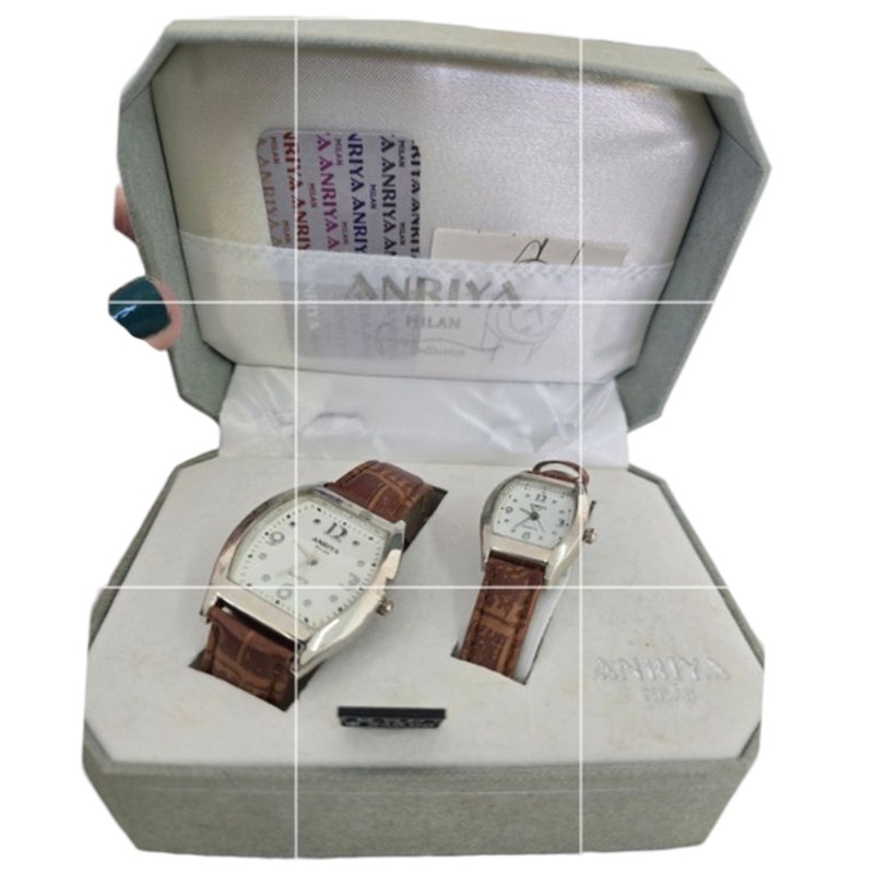 Anriya Milan Men’s And Womens Matching Watch Set With Brown Leather Bands 110026