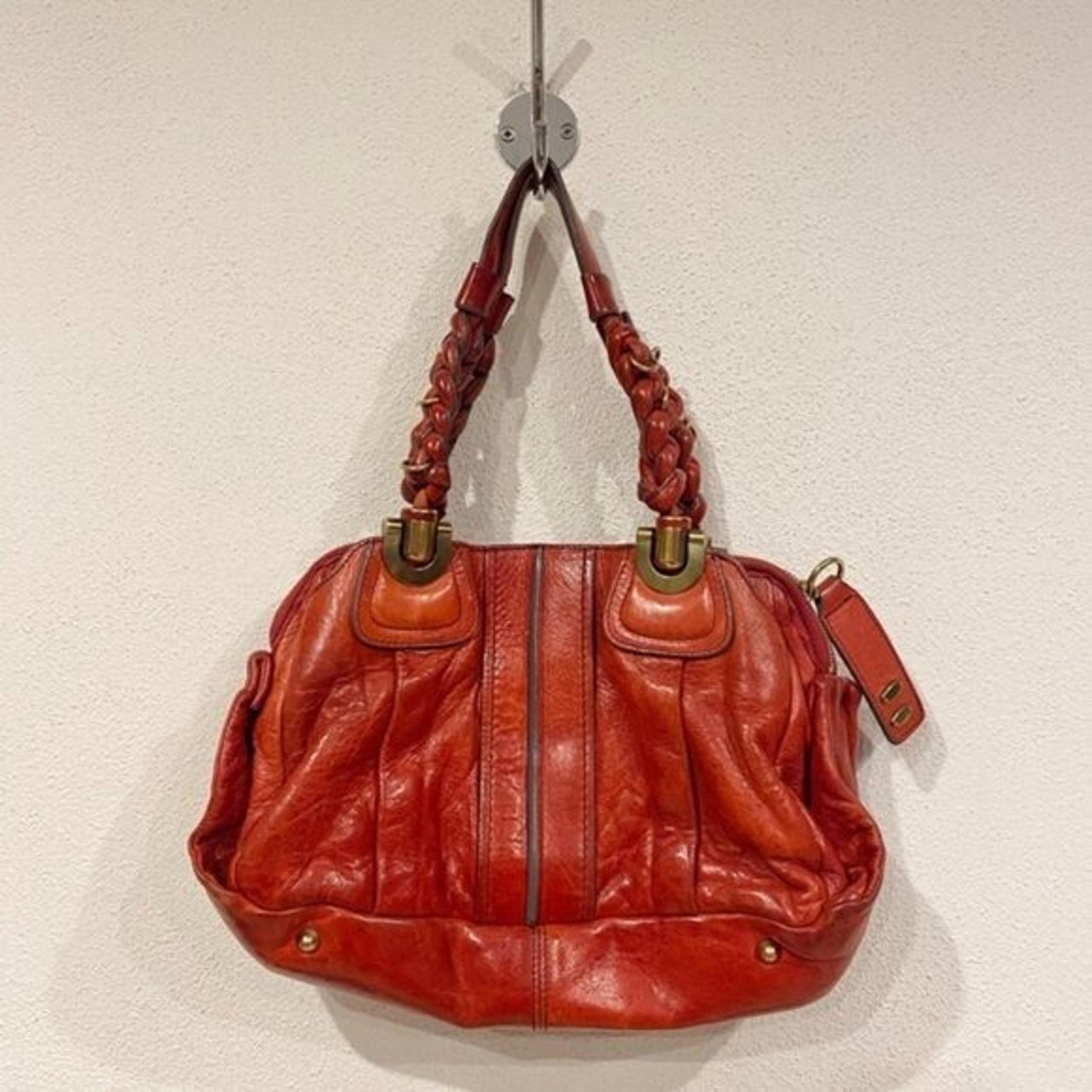 CHLOE Heloise Distressed Leather Satchel Shoulder Bag Red VGUC