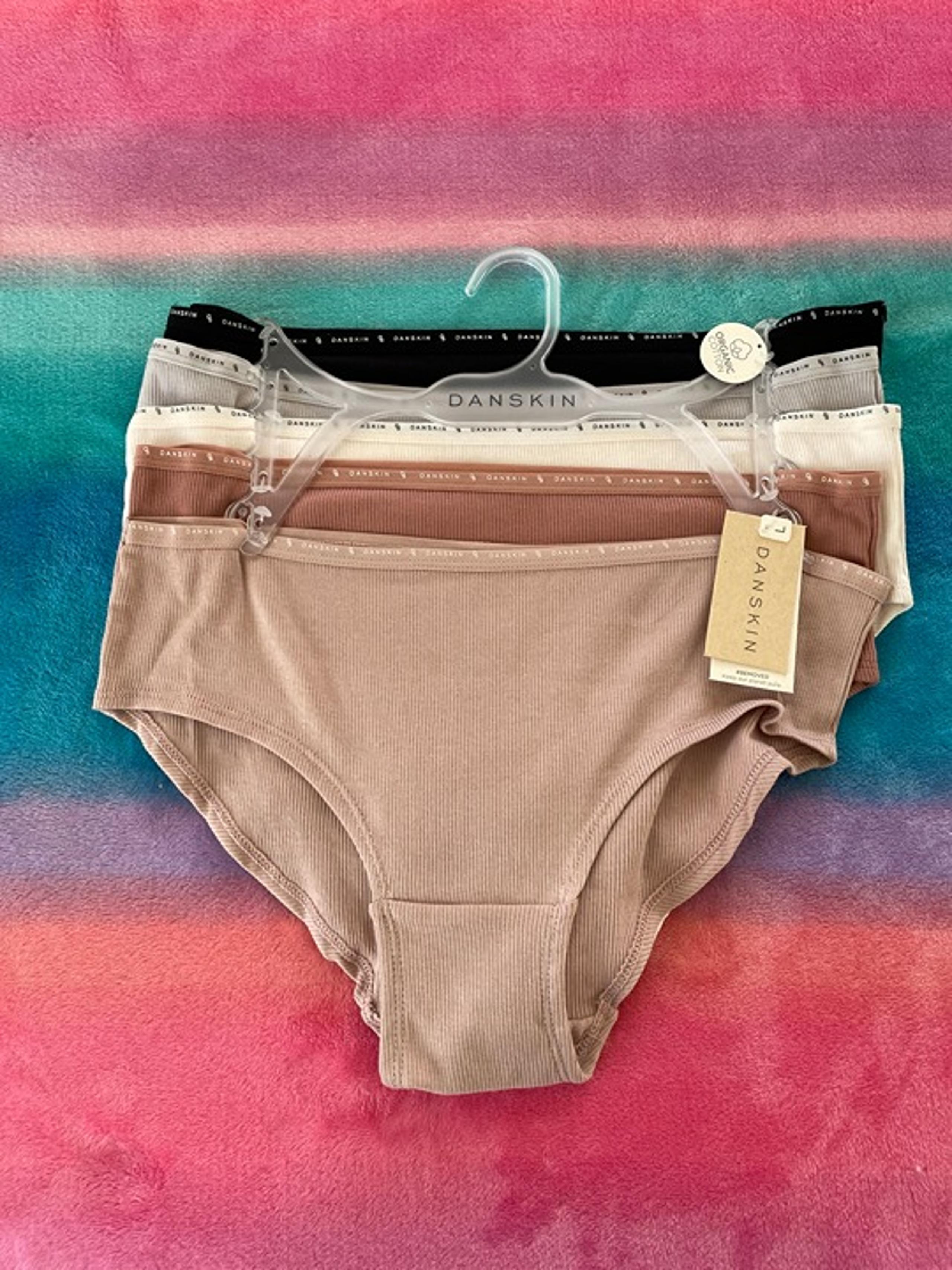 Women's Organic Cotton Ribbed Hipster Assorted Colors Panties 5-Pack L - Danskin