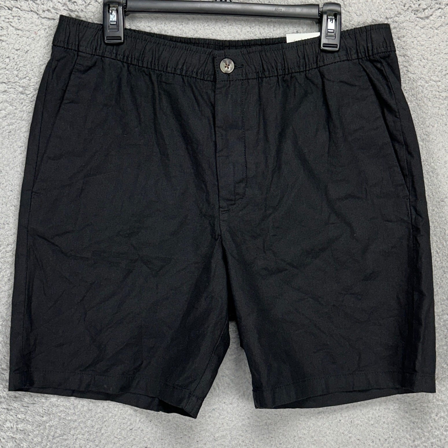 H&M Men Linen Blend Shorts Medium Black Regular Fit Flat Front Elastic Waist NEW