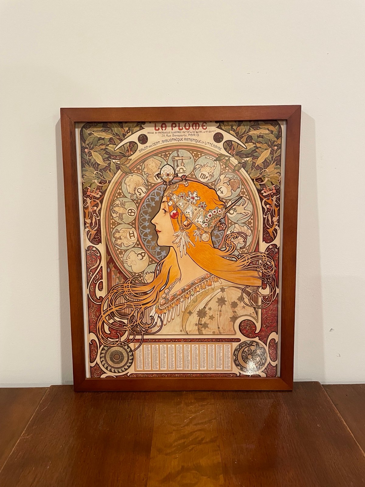 Mucha 1896 Zodiac Framed Print La Plume 12x15 Art Nouveau Astrology Halloween