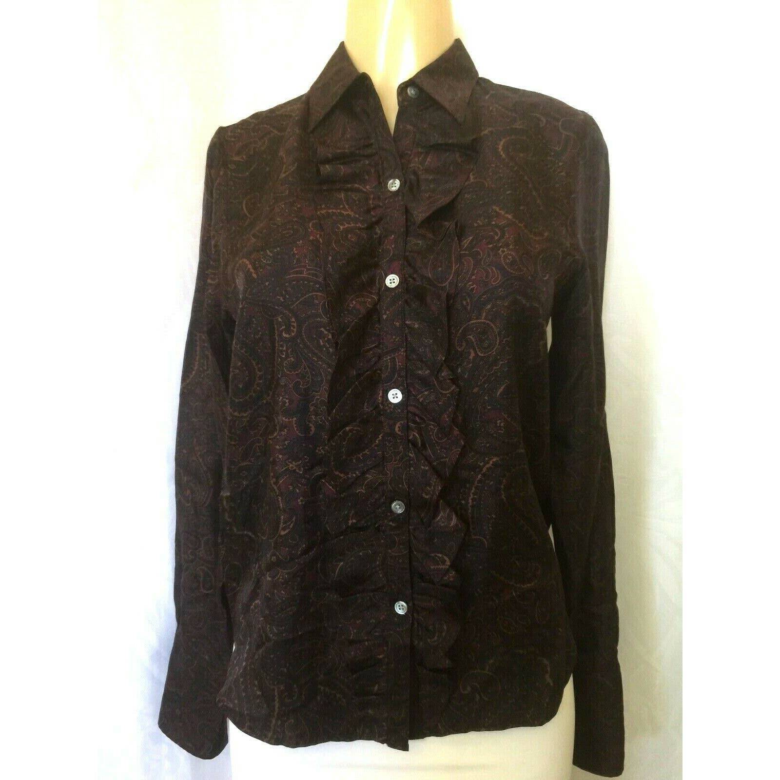 Ralph Lauren Shirt Paisley Silk Ruffle S
