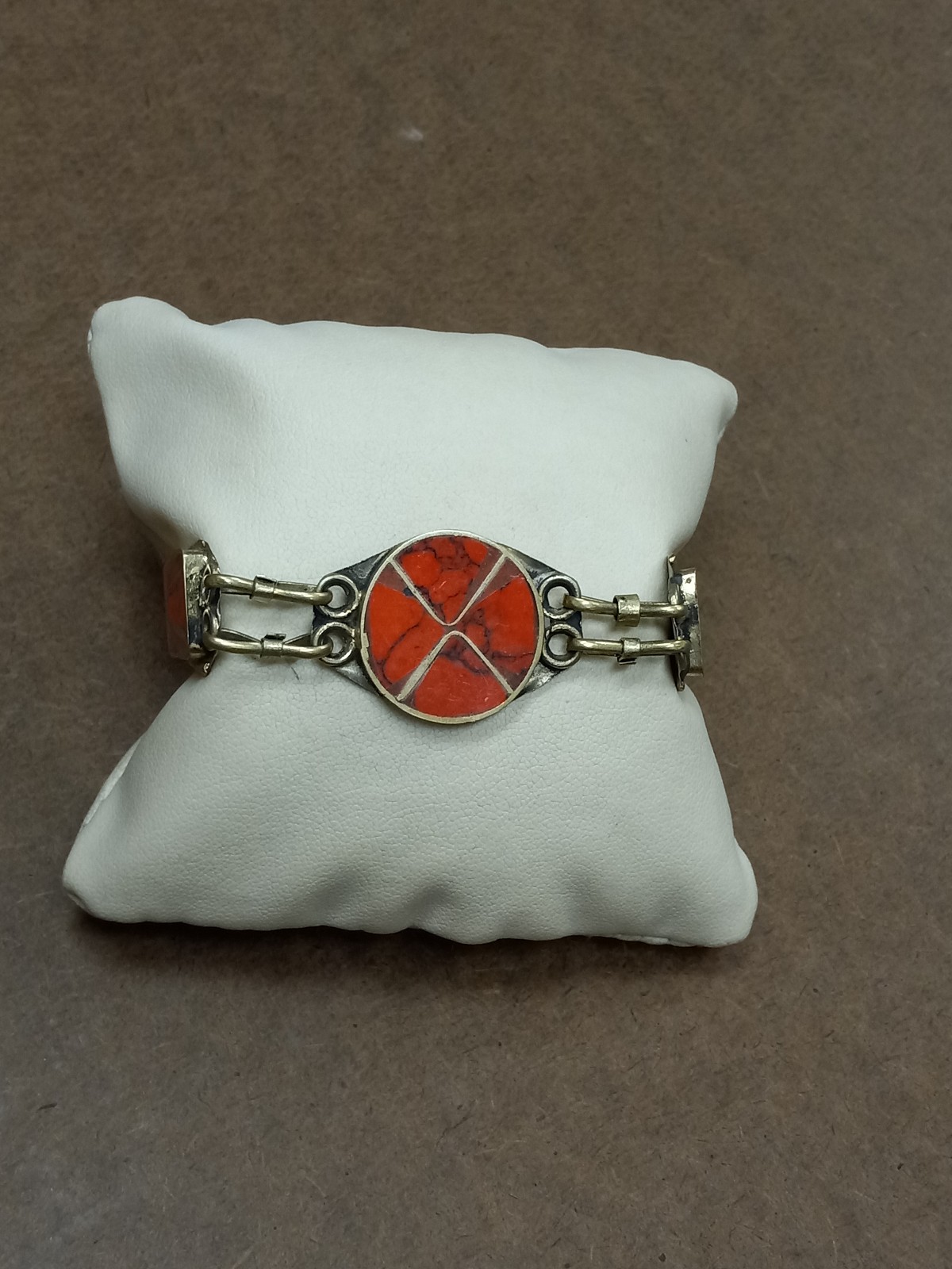 Vintage red coral silver plated bracelet