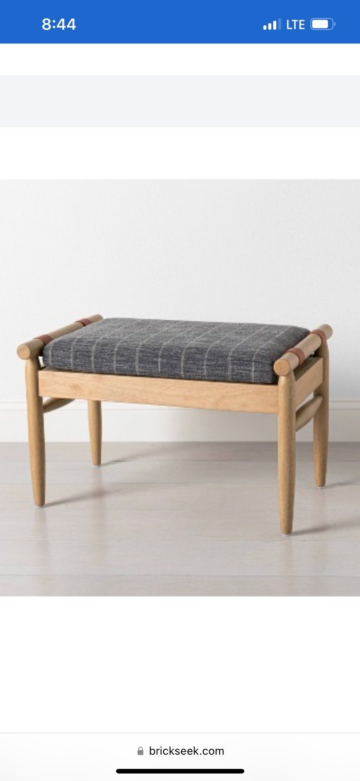 Upholstered, natural wood ottoman white striped indigo, herth &hand with magnoli