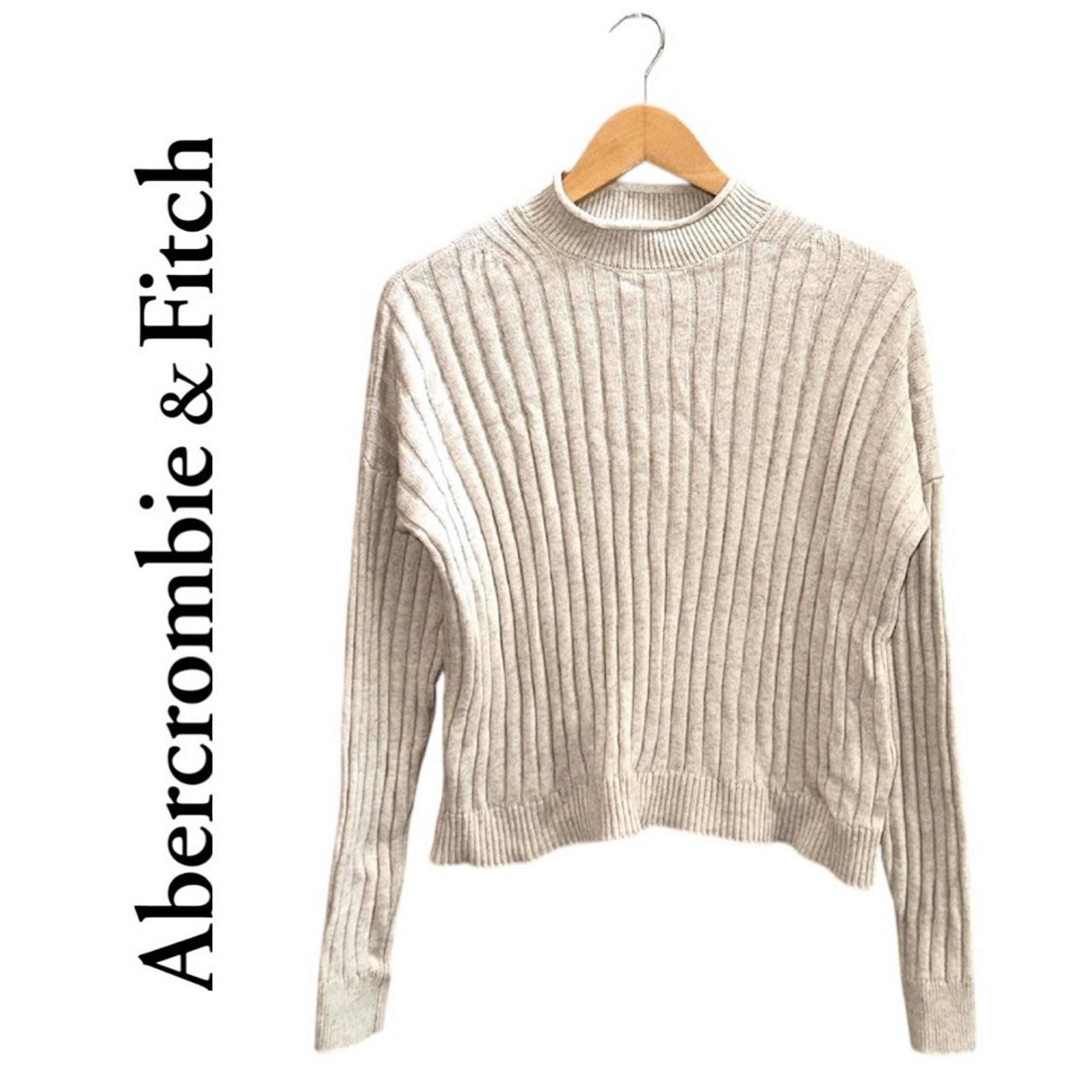 ABERCROMBIE & FITCH Beige Ribbed Mock Neck Sweater Long Sleeve Tan Khaki Women M