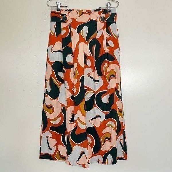 Corey Lyn Calter Tori Midi Skirt Medium Boho Retro Colorful Pocket Rami Viscose
