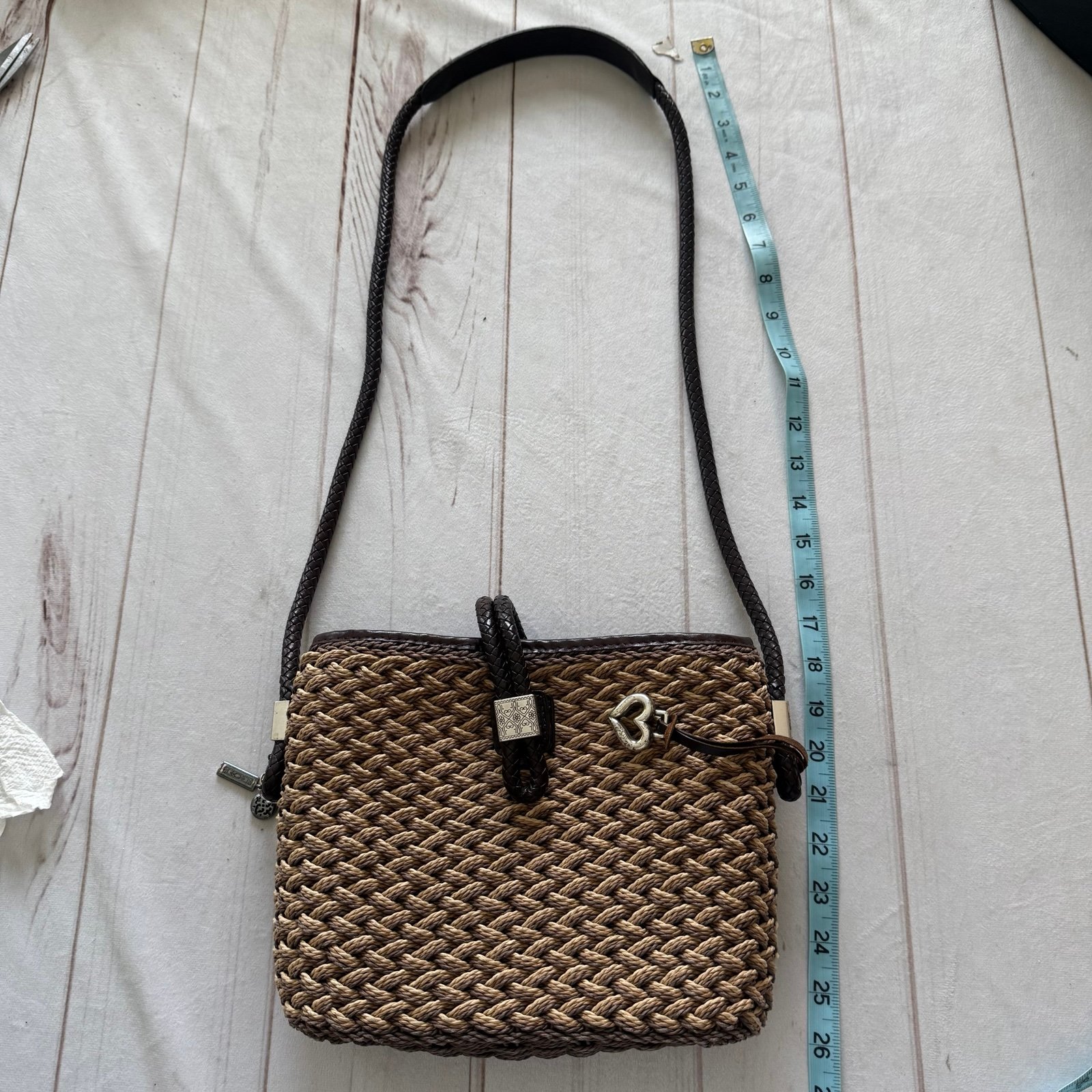 Vintage Brighton Woven Jute Twine Braid Strap Shoulder Bag Tan Brown Straw Bag