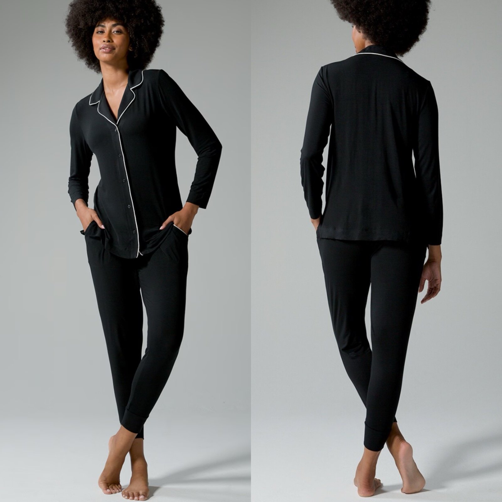 SOMA Cool Nights Pajama Long Sleeve Top Black Size Large