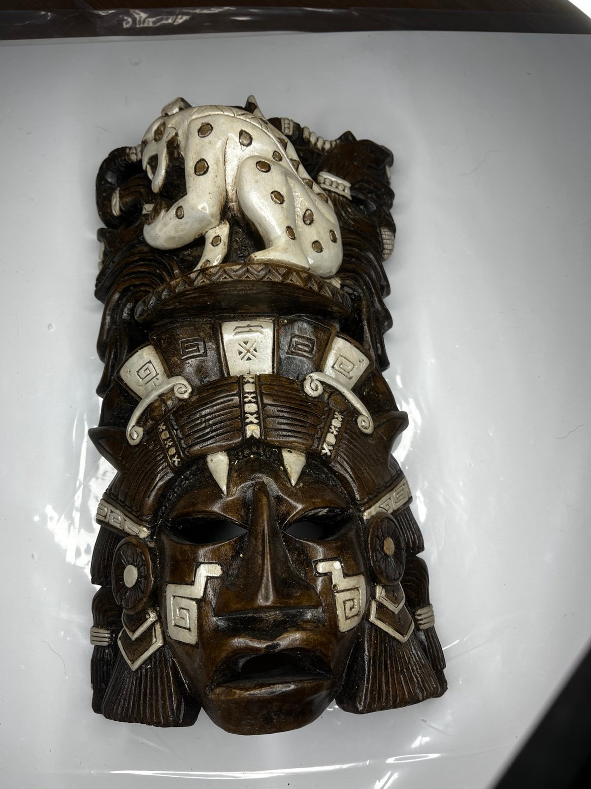 Aztec Mask White And Brown With Lion Wall Art