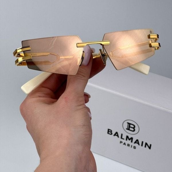 Balmain FIXE BPS-123D-54 Women BRAND NEW Sunglasses Titanium Gold Brown Geometri