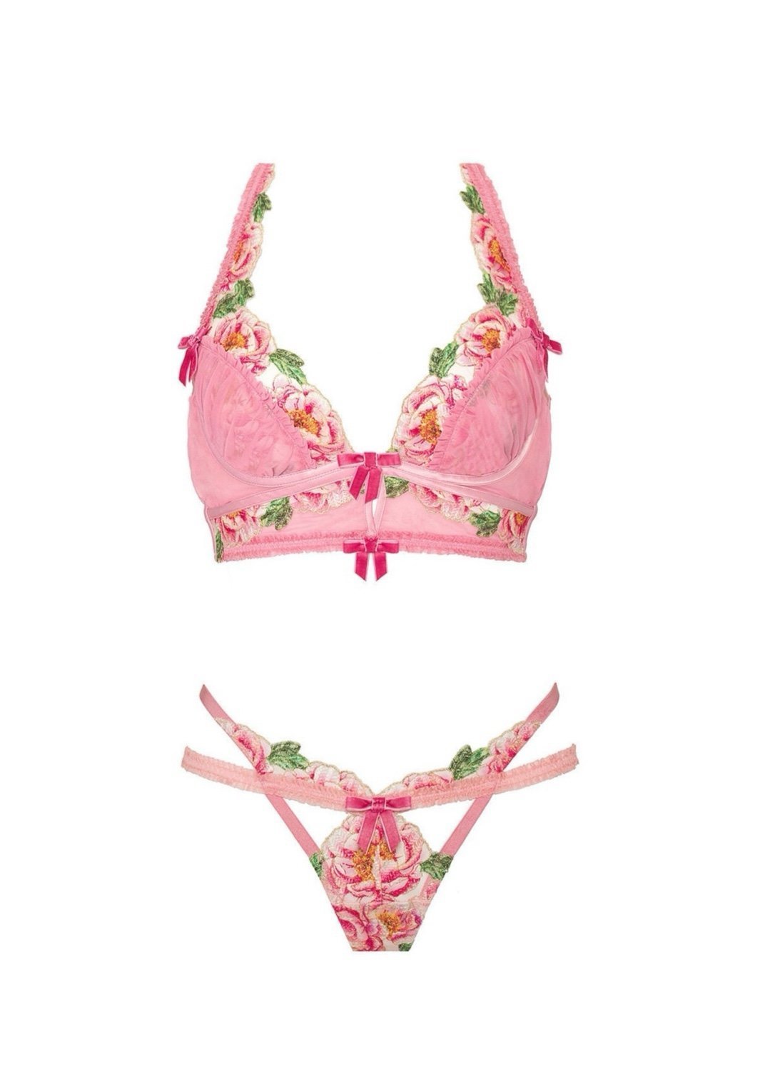 (XL) 2pcs For Love and Lemons Needle Point Roses Bustier and Thong Set