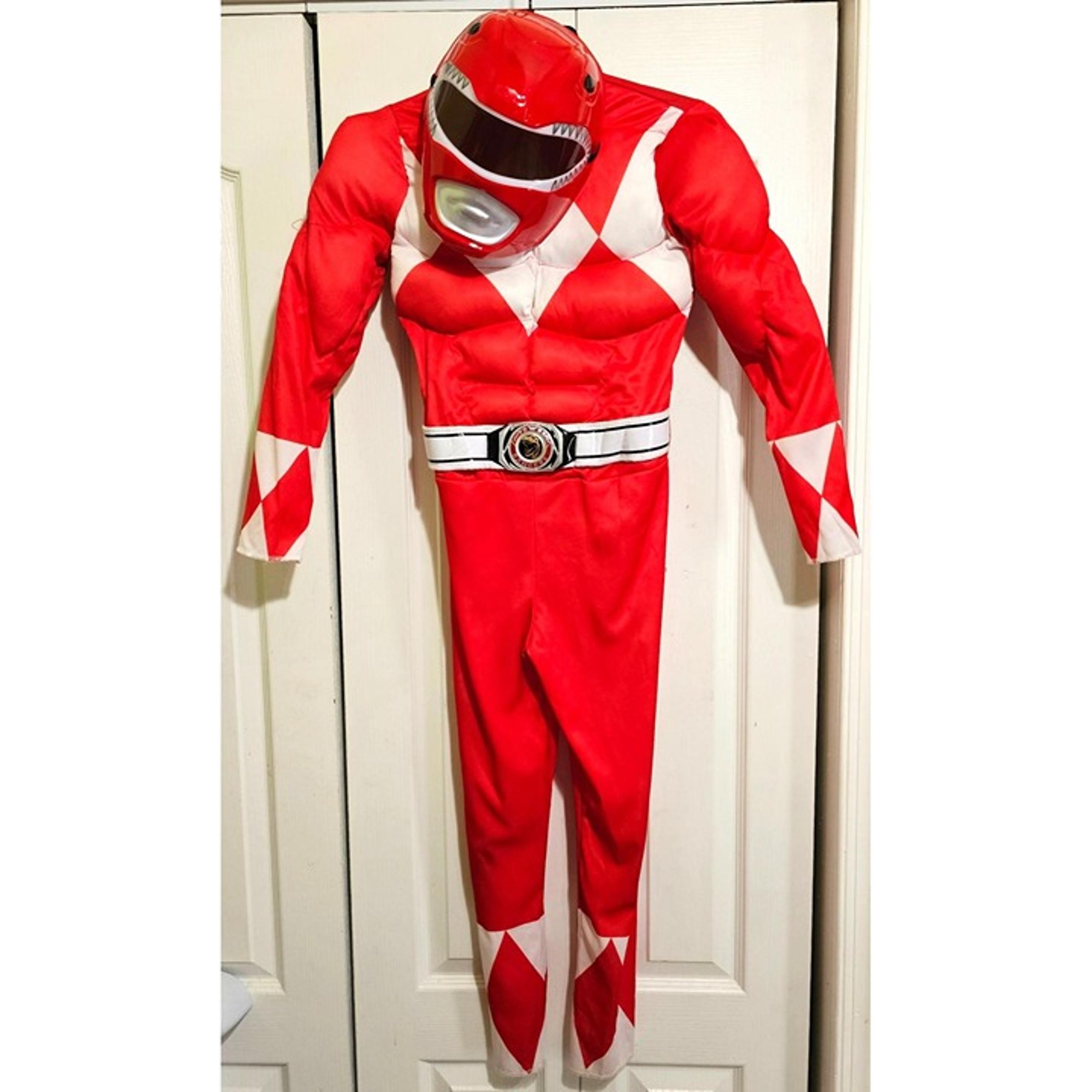 Red Power Ranger Kids Costume Helmet Mask Halloween Boy Ranger Disguise 7-8