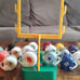 Lot of 26 Vintage 1973 NFL Mini Gumball Football Helmets with NFL Goal Post