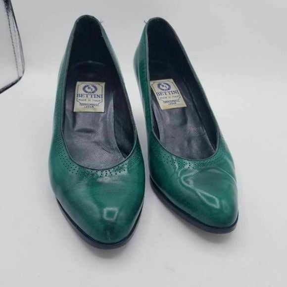 Bettini Womens Classic Pump Slim Heels Shoes Green Leather Vintage 5.5 EUR 37