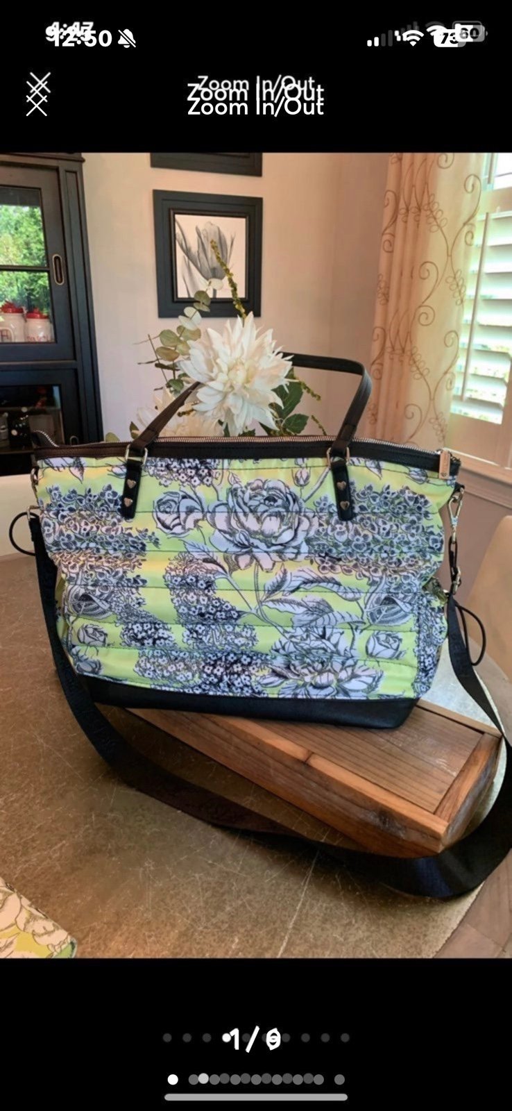 BETSEY JOHNSON LIME/BLK FLORAL NYLON QUILTED PRINT WEEKENDER RARE DISCONTINUED