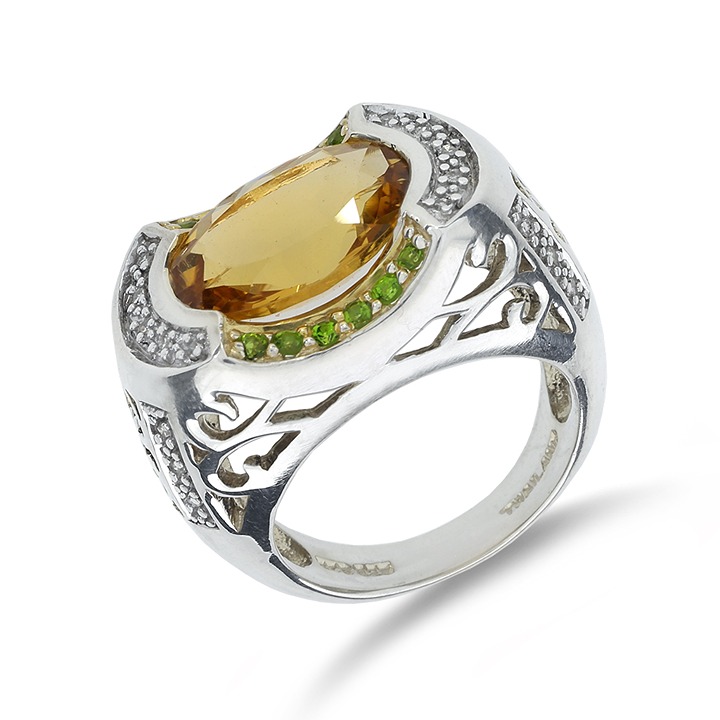 Sterling Silver 5.30ct Citrine, Chrome Diopside and Diamond Accent Ring SR-4299