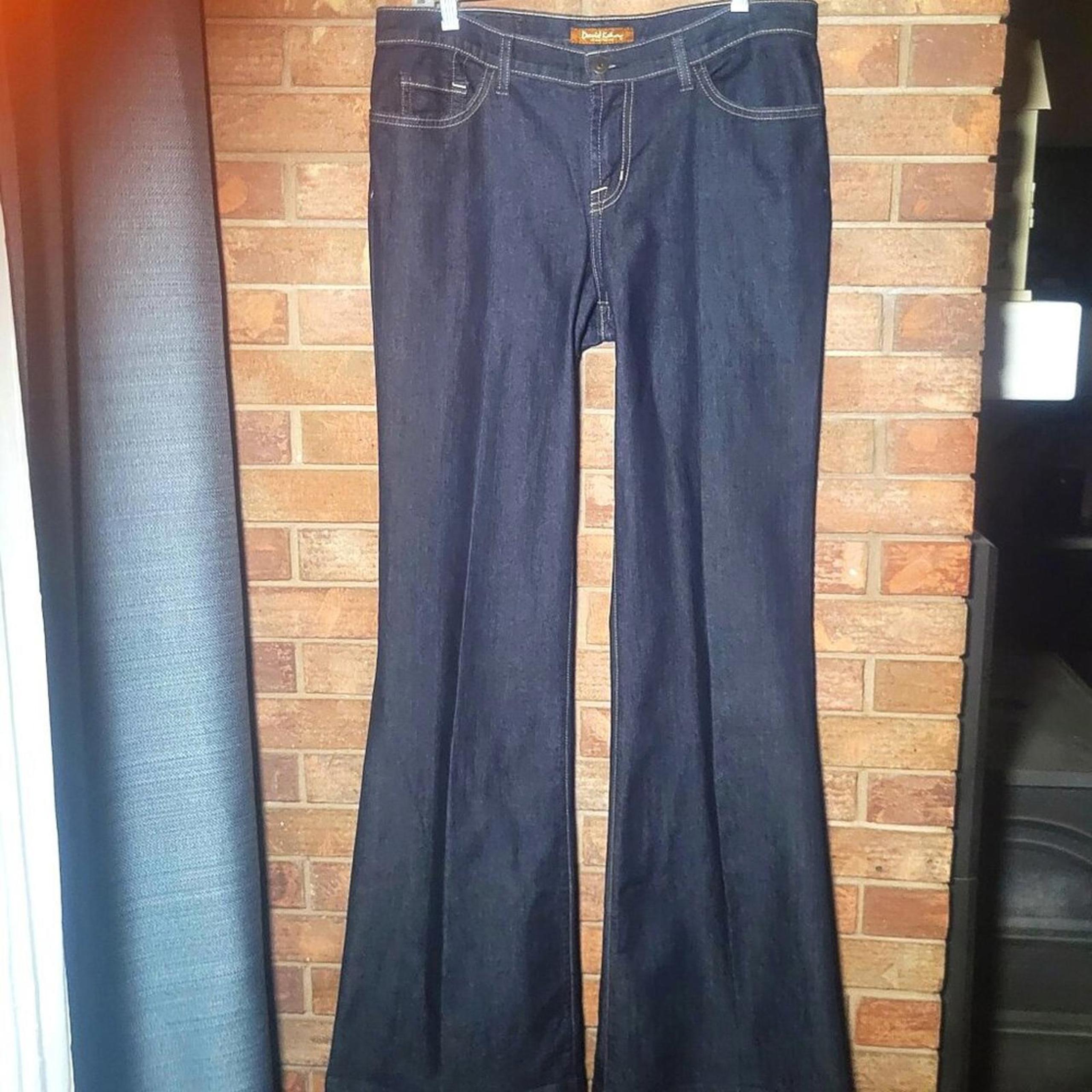 David Kahn Women's Dress Wide Leg Flare Jeans Dark Wash - Size