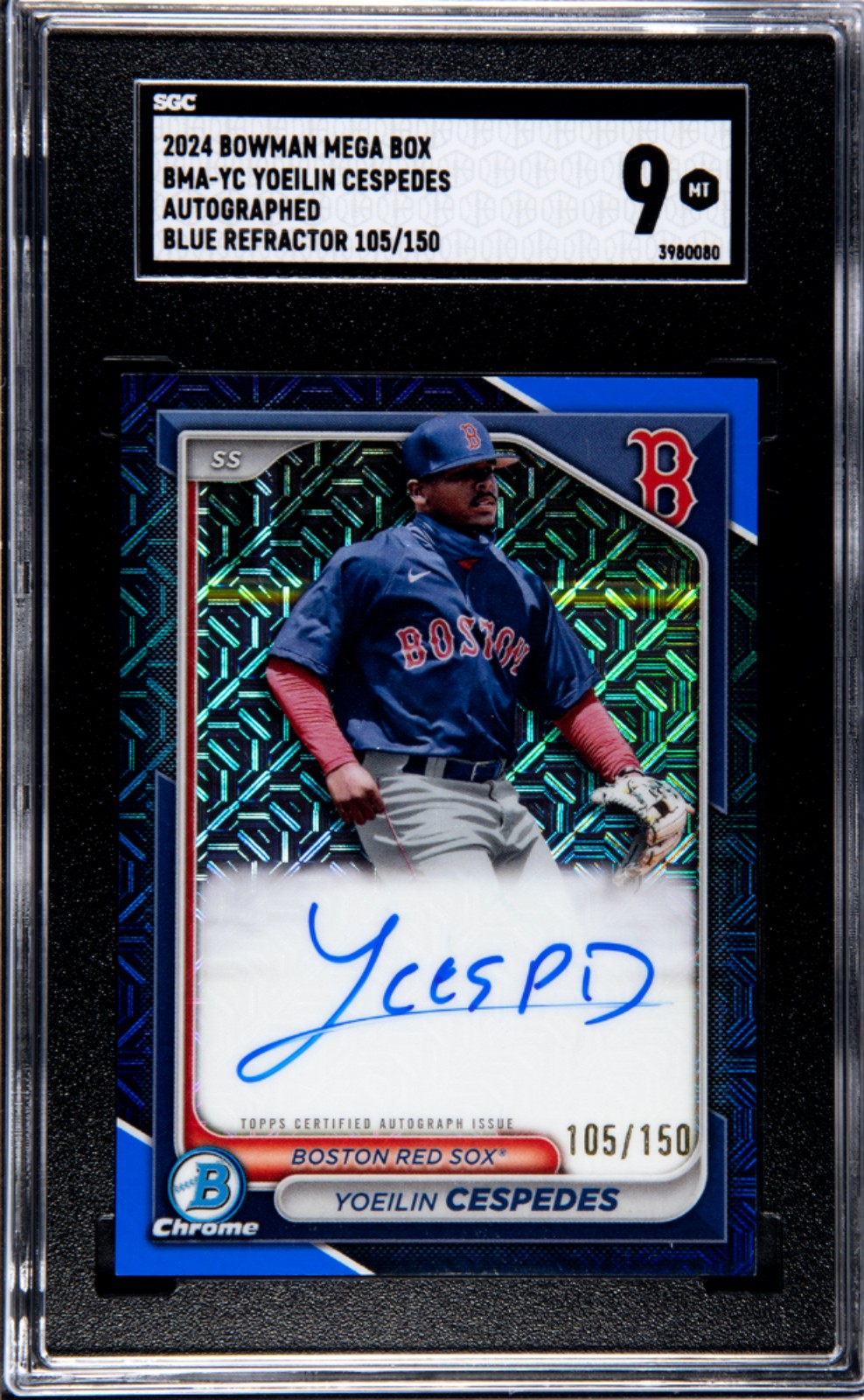 2024 bowman yoeilin Cespedes Auto. Boston Red Sox blue Refractor/150