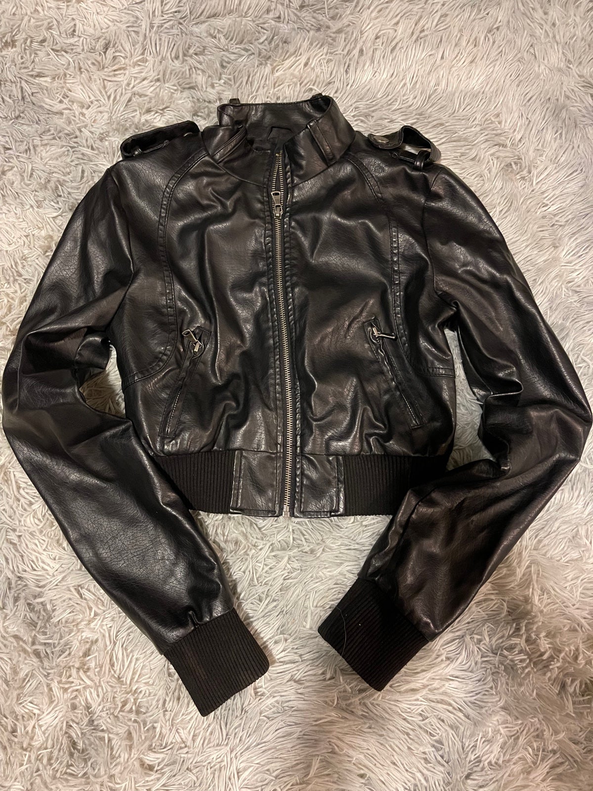 Leather bomber jacket