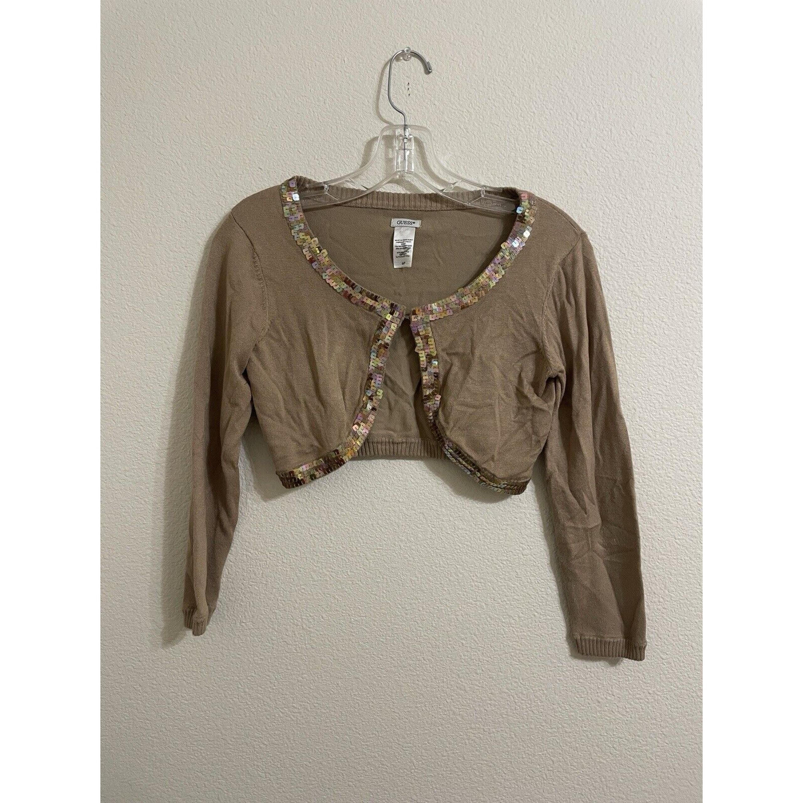 Guess, Brown Sequin Cardigan, 3/4 Sleeve, Size Small