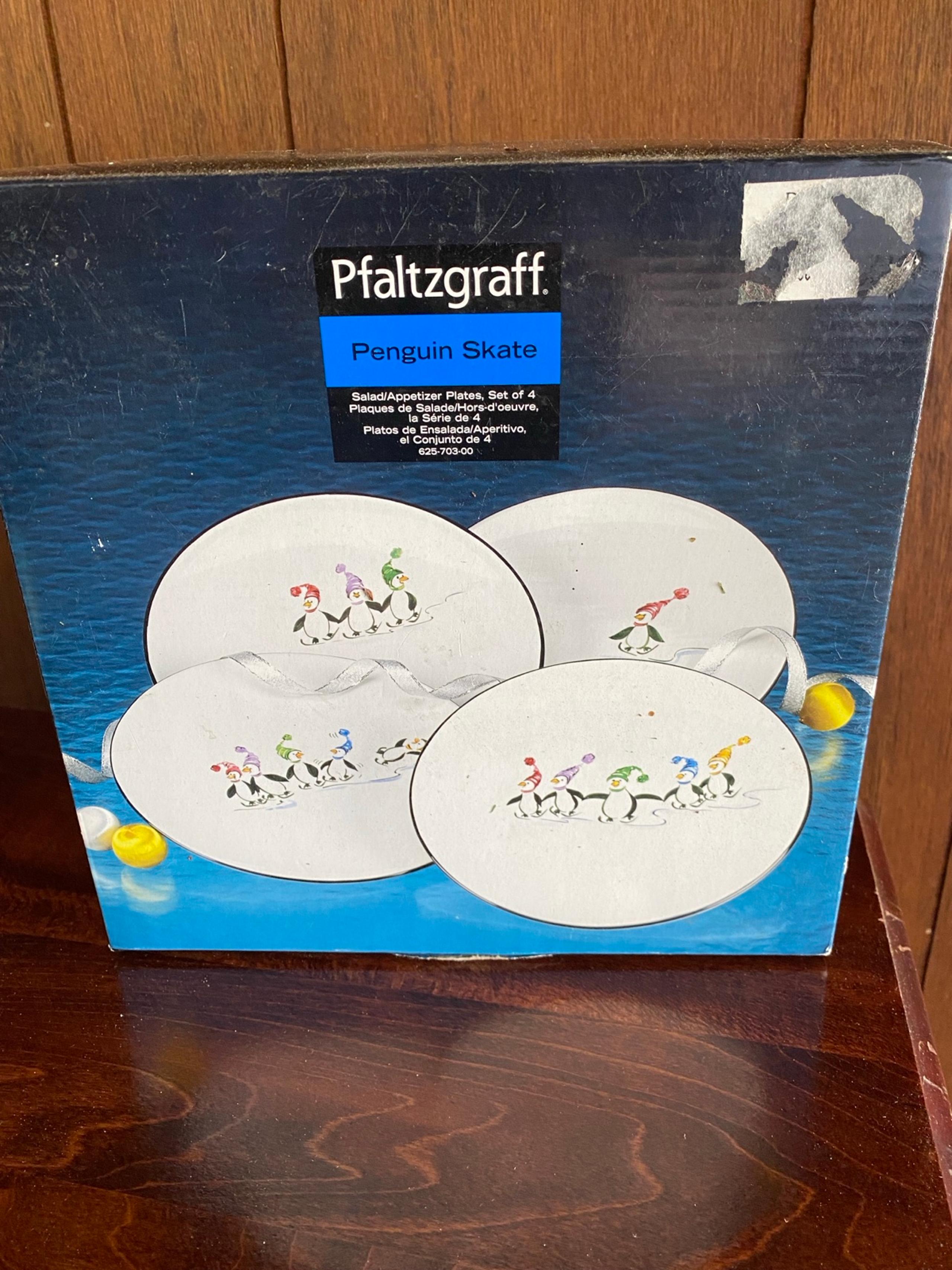 NIB Pfaltzgraff Penguin Skate Appetizer Salad Plates Set Of 4