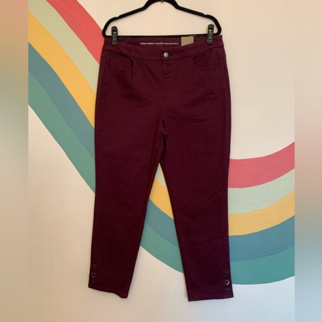 Chico's Girlfriend Slim Leg Ankle Perfect Stretch Plum Purple Size 2