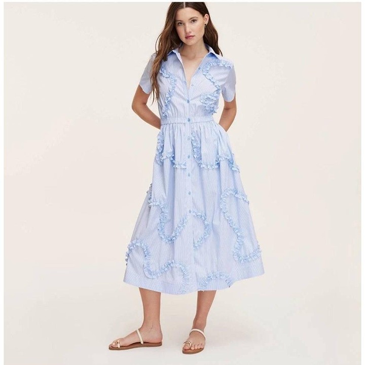 Kate Spade x Target Small Ribbon Short Sleeve Midi Shirtdress Shirt Dress Blue S