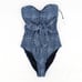 We Wore What Women Navy Stars Strapless Front Bow One-Piece Swimsuit Size XS