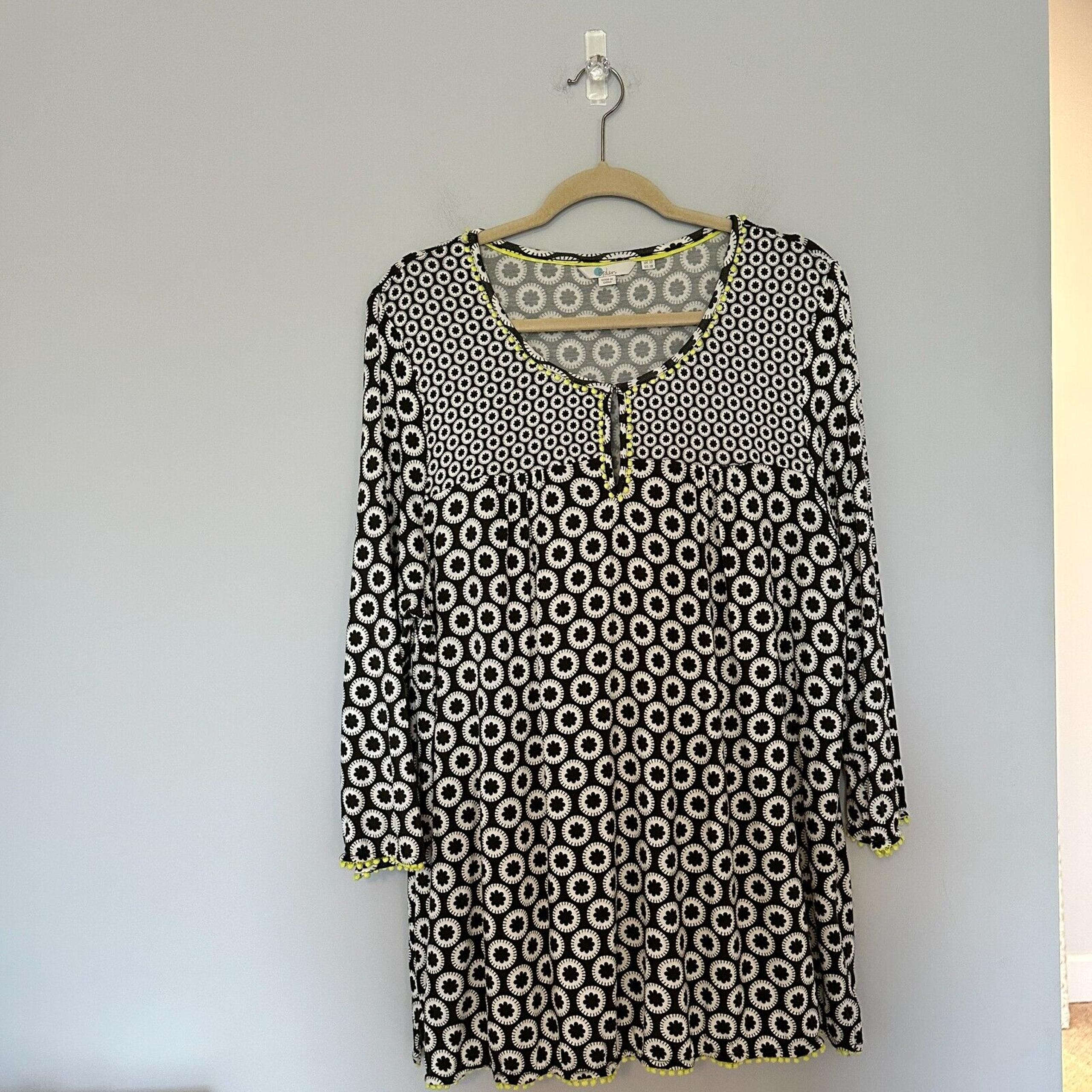 Boden Tessa Jersey Top Plus Size 18 Geometric Pom Pom Keyhole Neck Lightweight