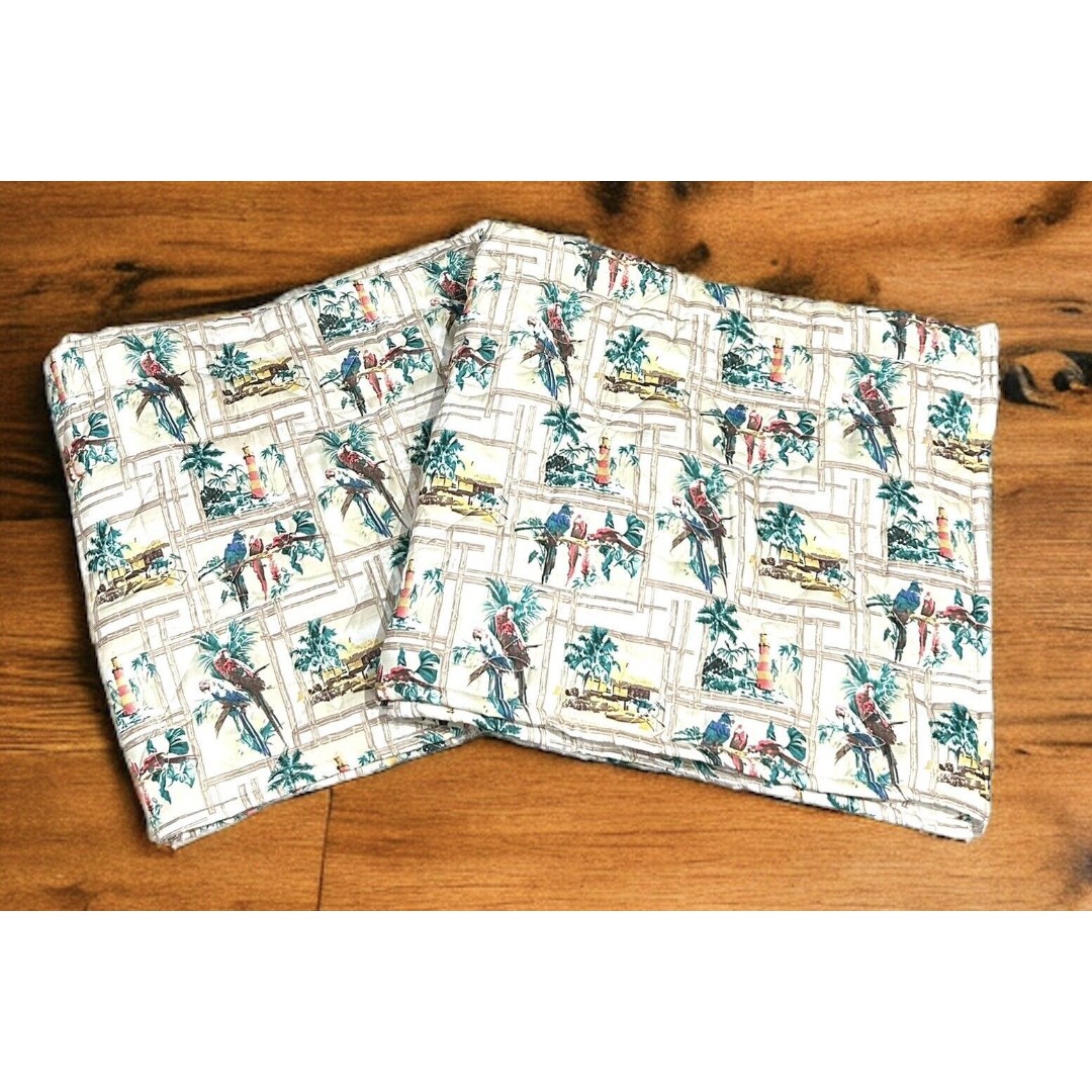 Margaritaville Quilted Pocket Valances Parrots Bamboo Tropical Palm Trees Beachy