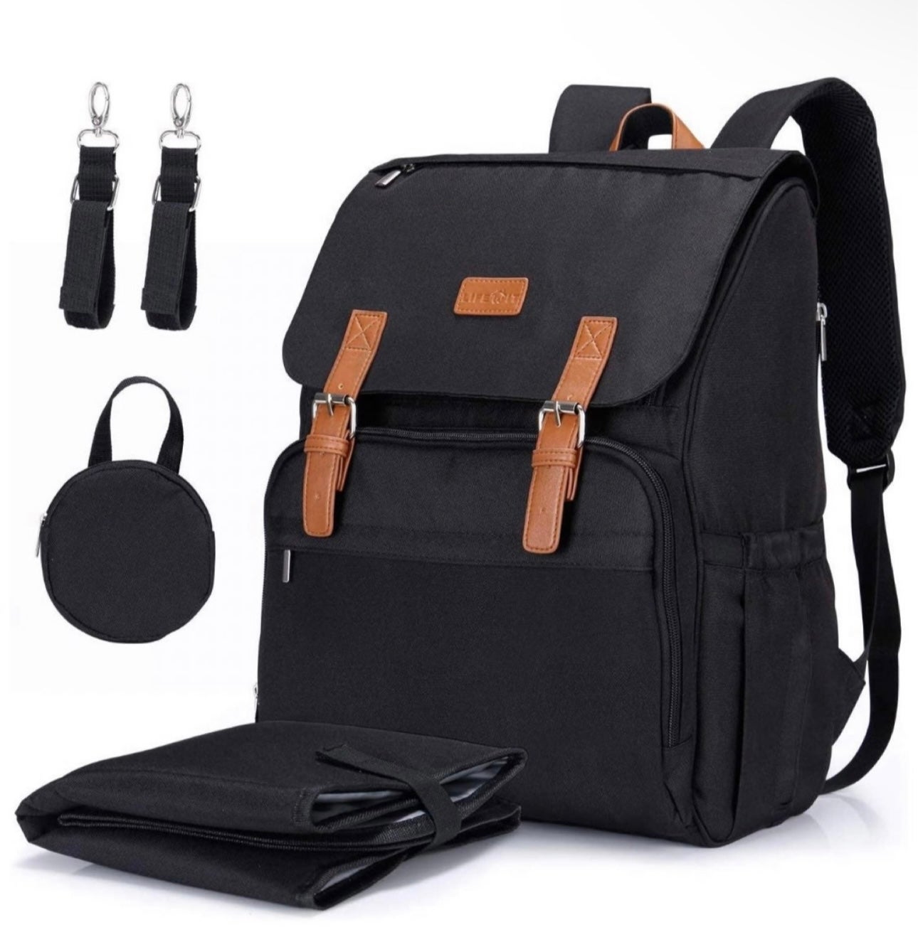 Diaper Bag Backpack Travel Baby Bag Unisex Black Changing Pad Bookbag