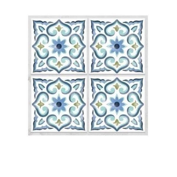 RoomMatesSpanish Tile White & Blue Stick- 4 Sheets, New