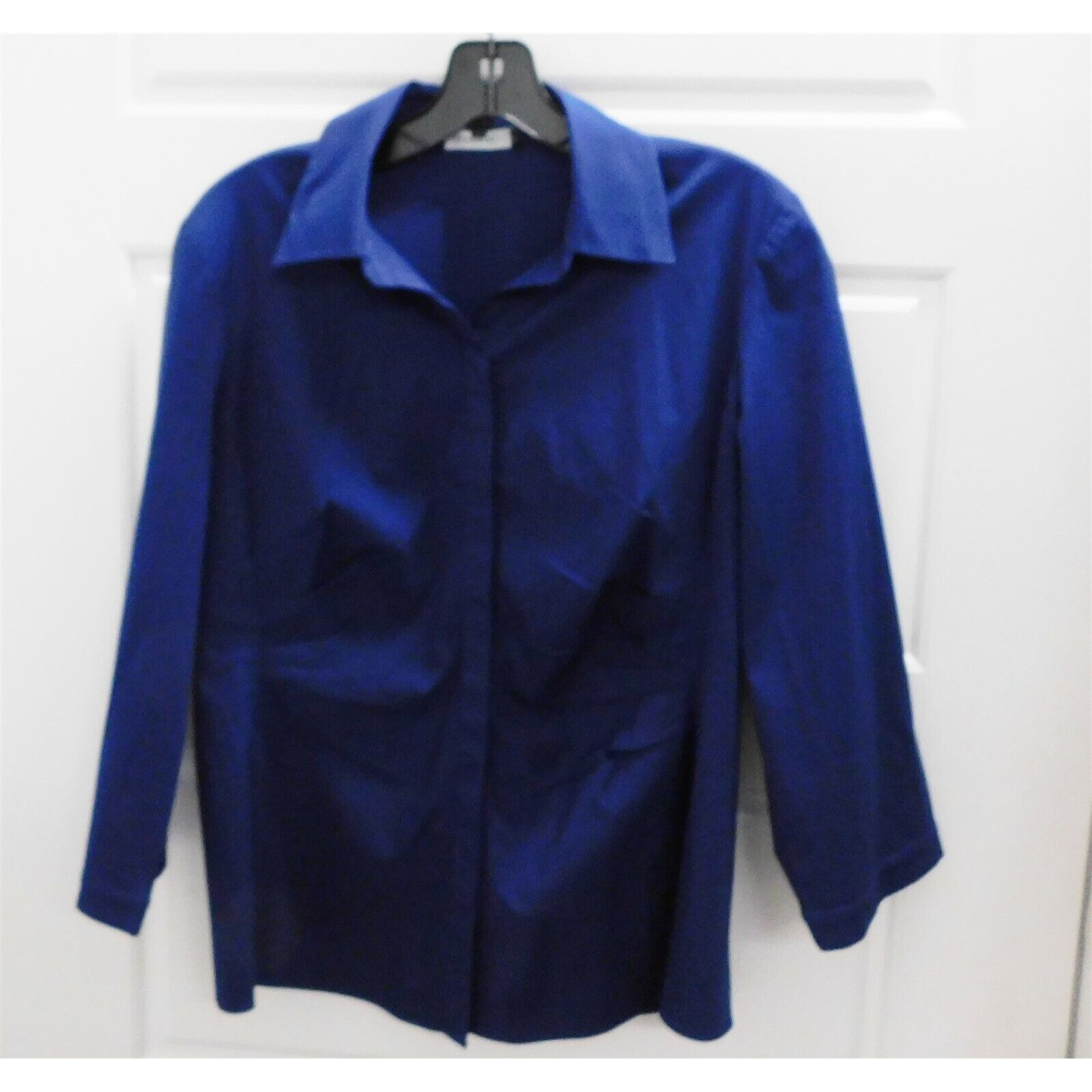 LaFayette 148 New York Navy Blue Stretchy Button Down Blouse sz 6
