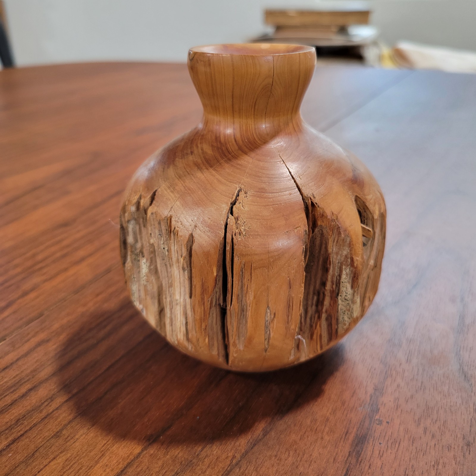 Vintage Live Edge Wood Bud Vase B Laughlin Cedar 4.5in MCM Naturalist Brutalist