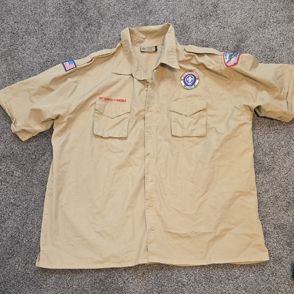 Boy Scoits Of America Mens Adult Short Sleeve Shirt with Patches 2XL