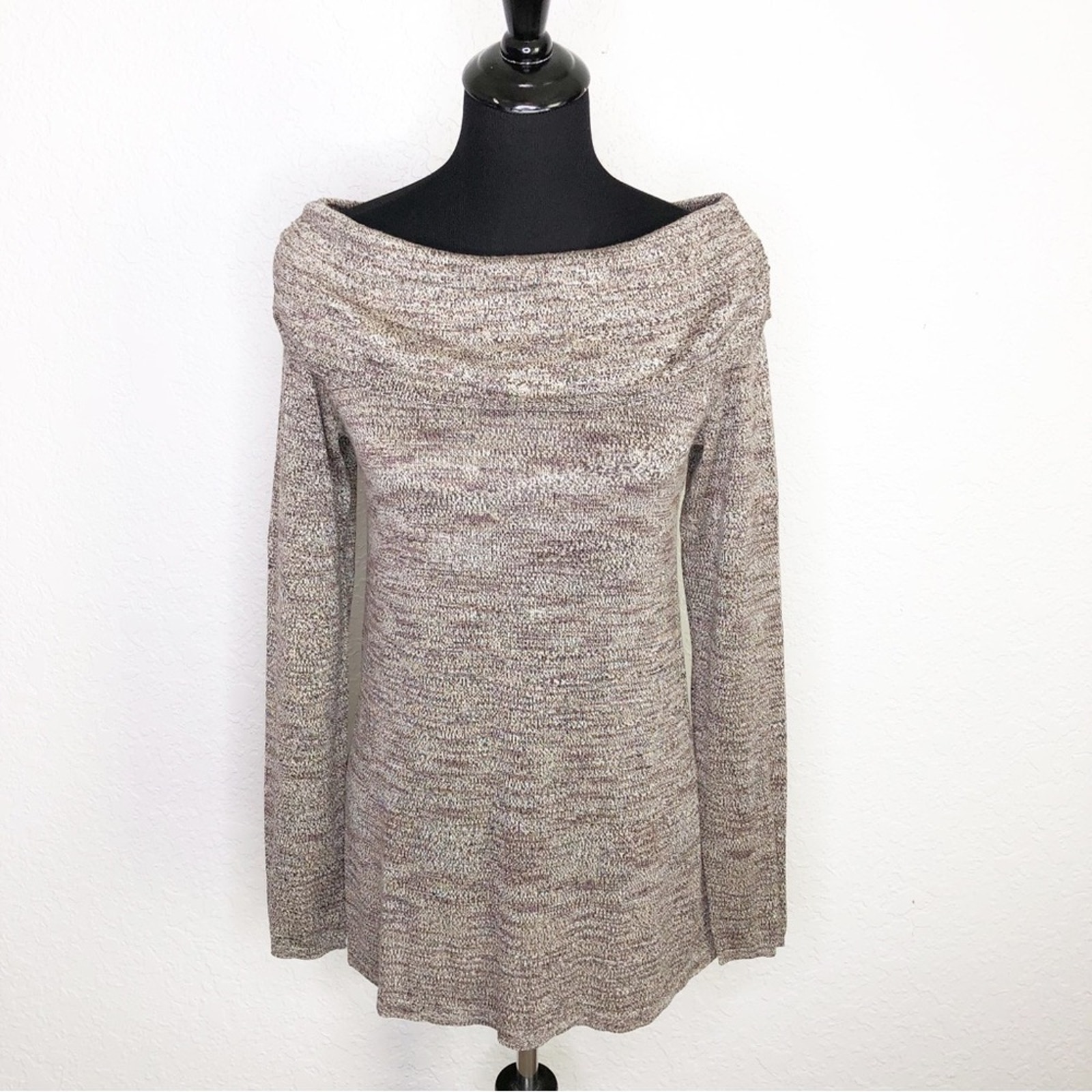 WHBM brown black metallic off shoulder knit sweater top size Medium