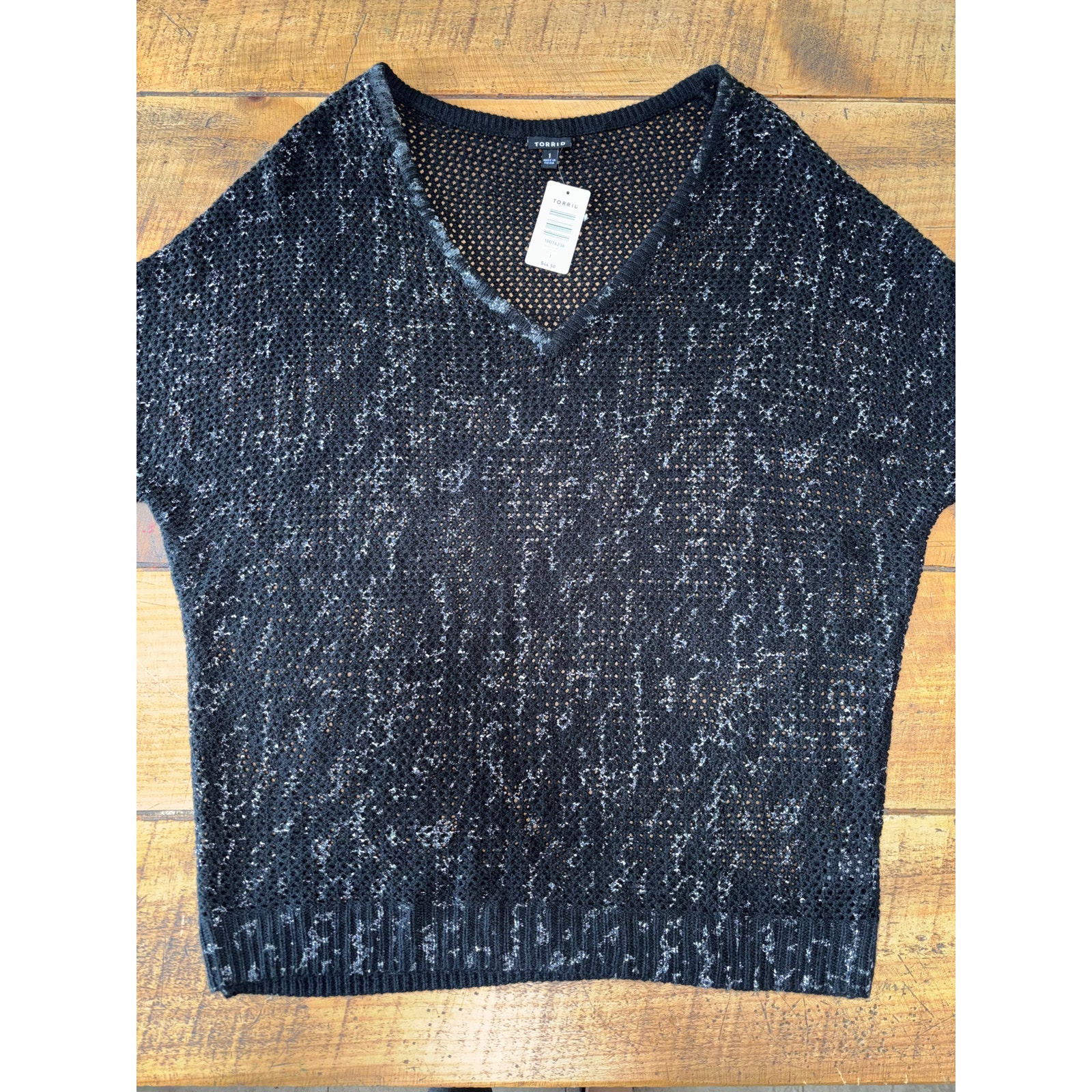 NWT Womens Torrid Black Short Sleeve Eyelet Beach Cover Up Sweater Size 1