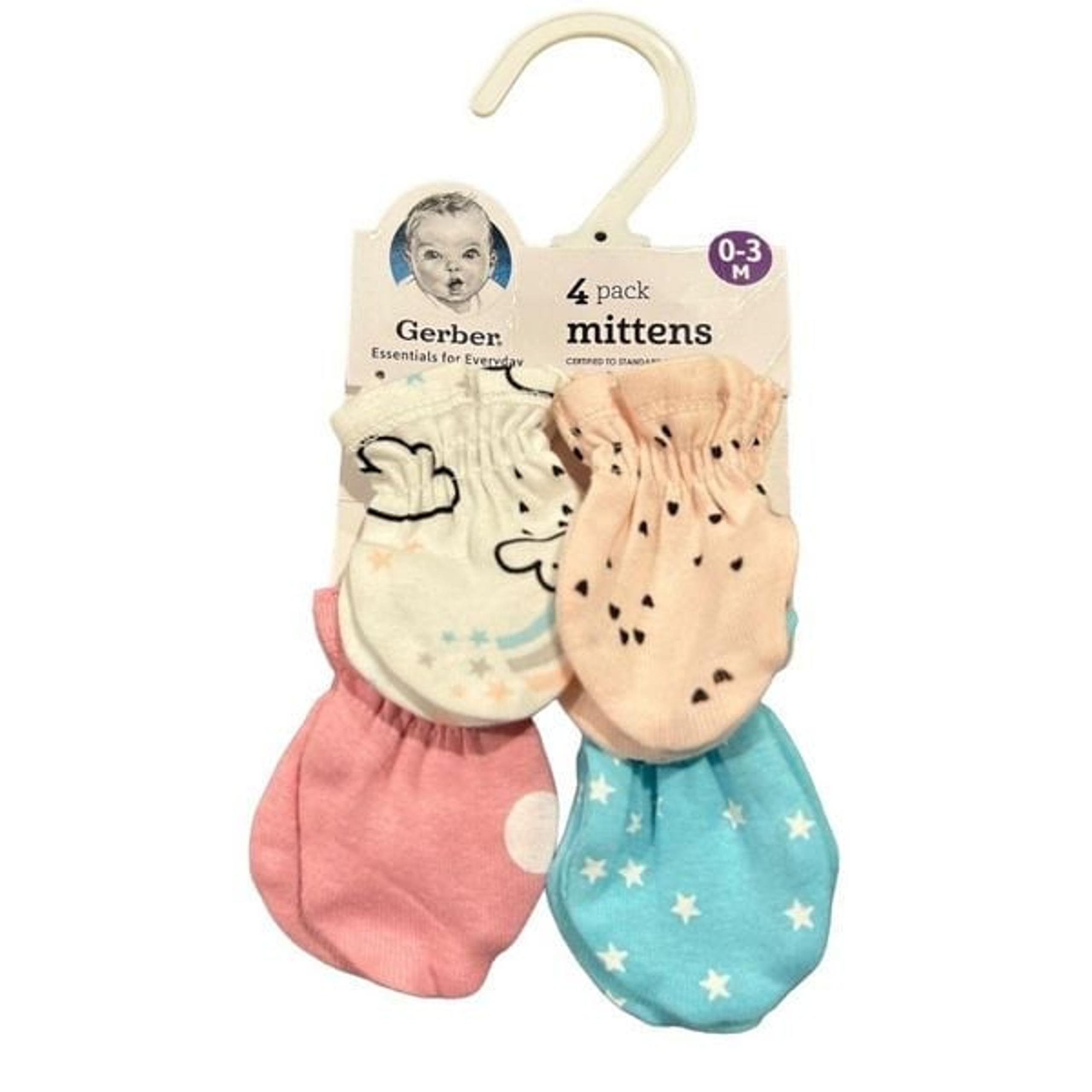 Gerber 4 Pairs Mittens Baby Mittens, Size 0-3 Months Girls NWT Baby Mittens