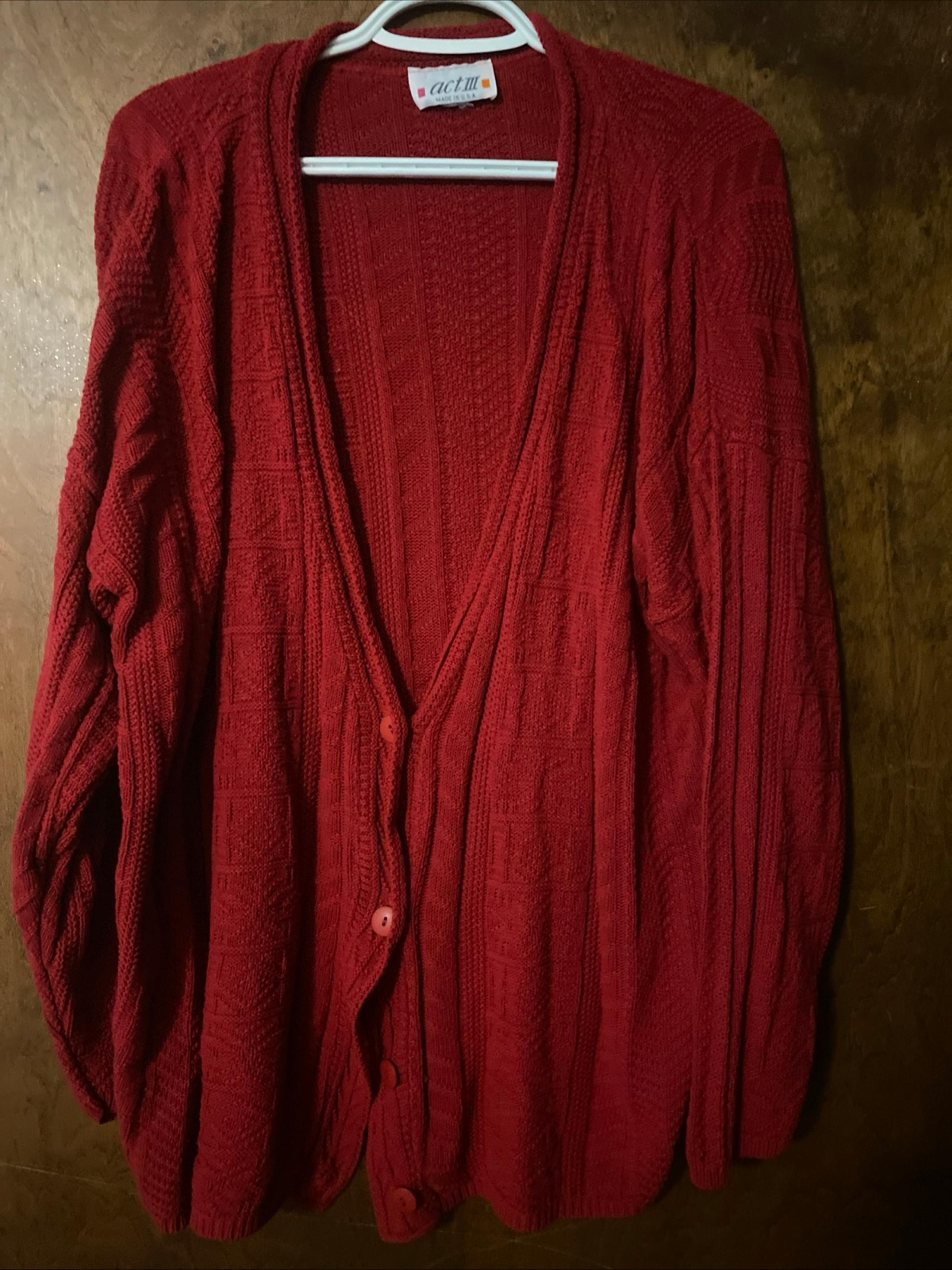 18w Red Cardigan By Act III Has Geometric Design