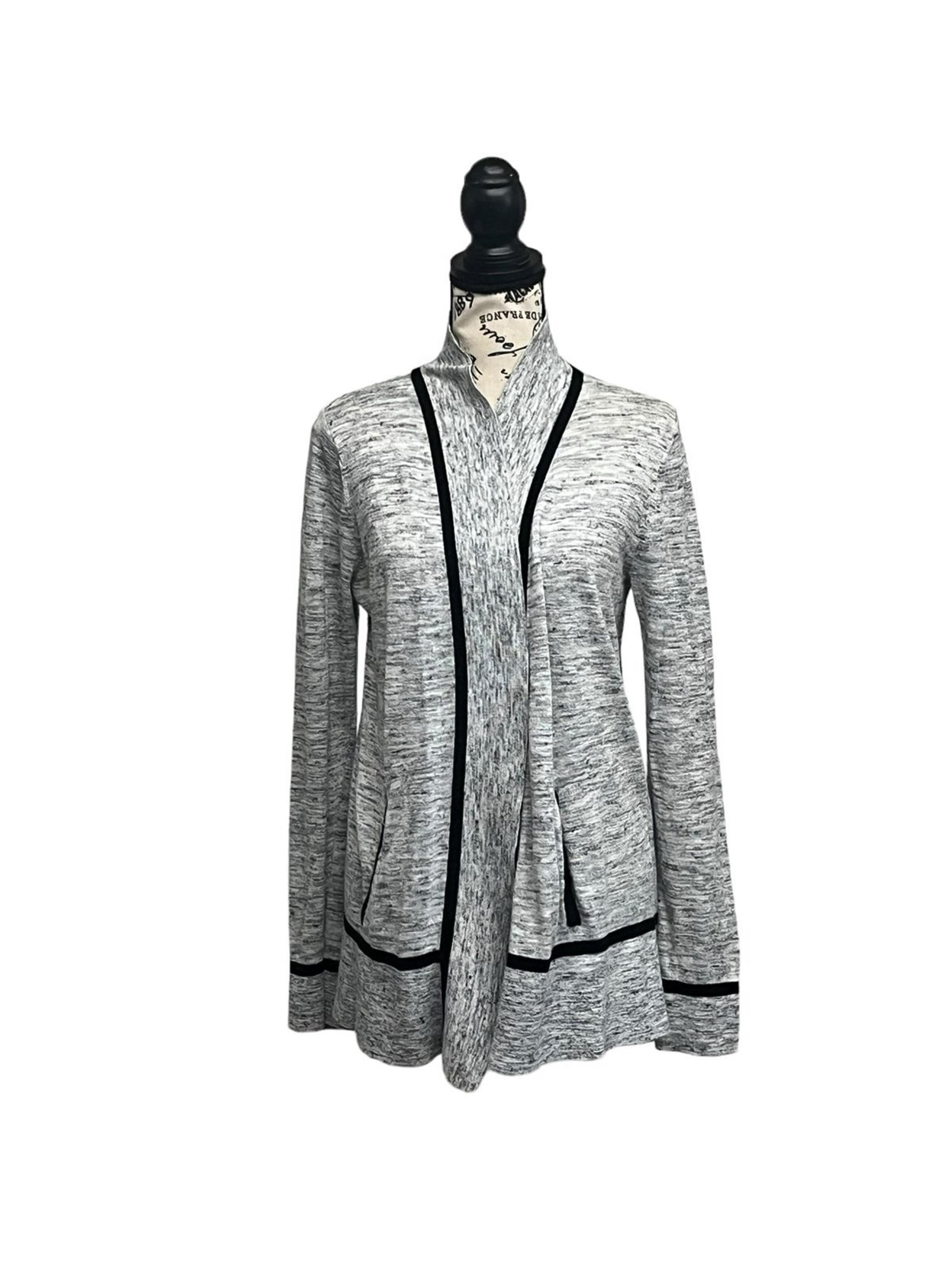 Lou & Gray Marled Linen Blend Loose Knit Open Cardigan Modest Mature Minimalist