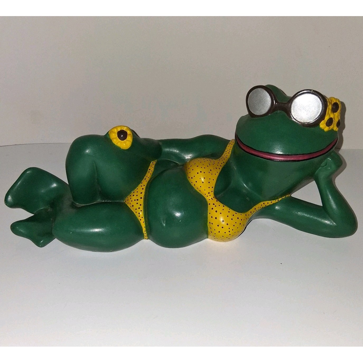 Vintage Frog In A Yellow Poka Dot Bikini Figurine Ceramic