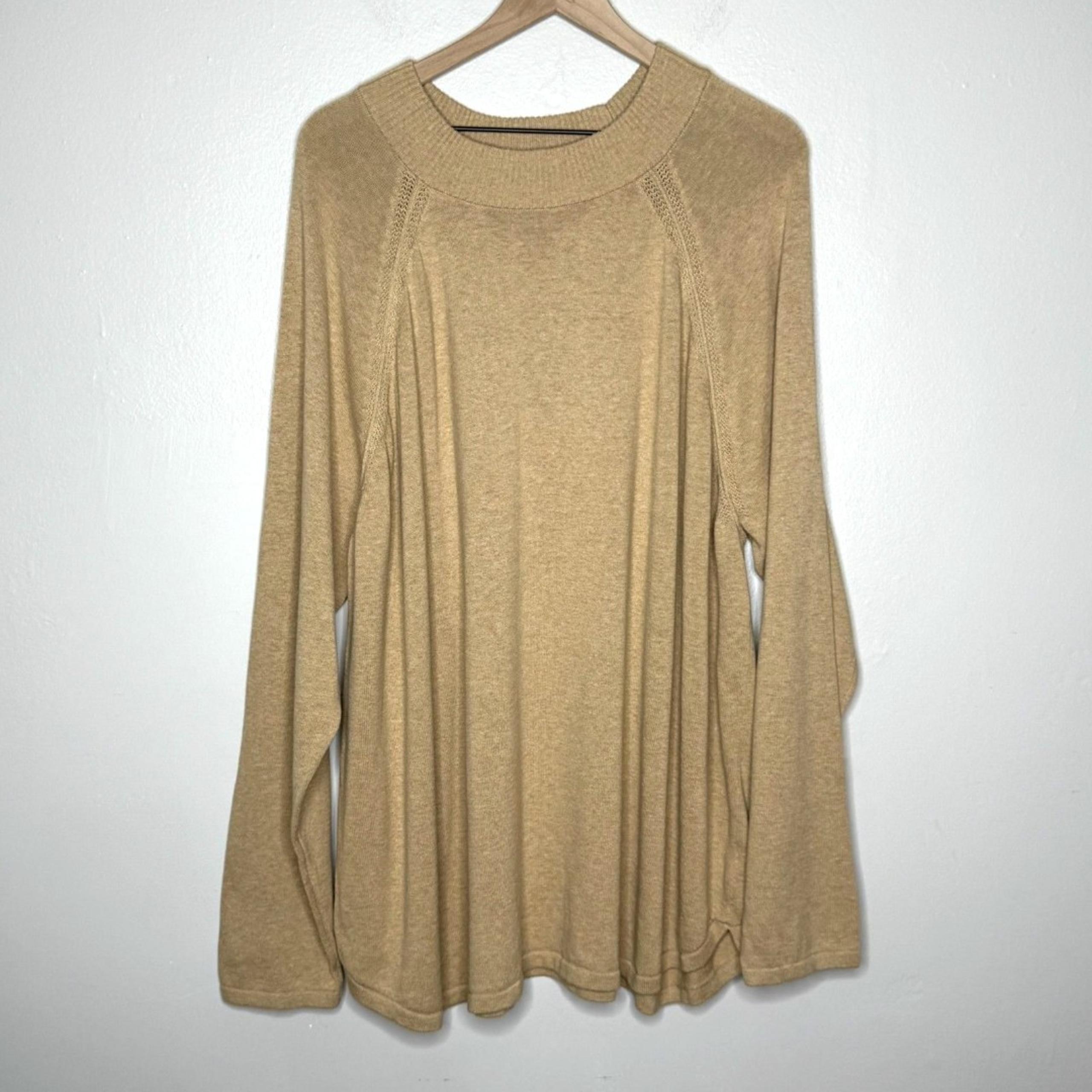Kim Rogers Curvy Womens Sweater 3X Tan Taupe Pullover Scoop Round Neck