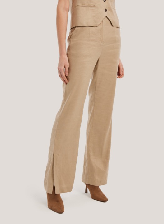 Gentle Herd Women's Straight-Leg Slit Linen Suit Trousers - Oatmeal