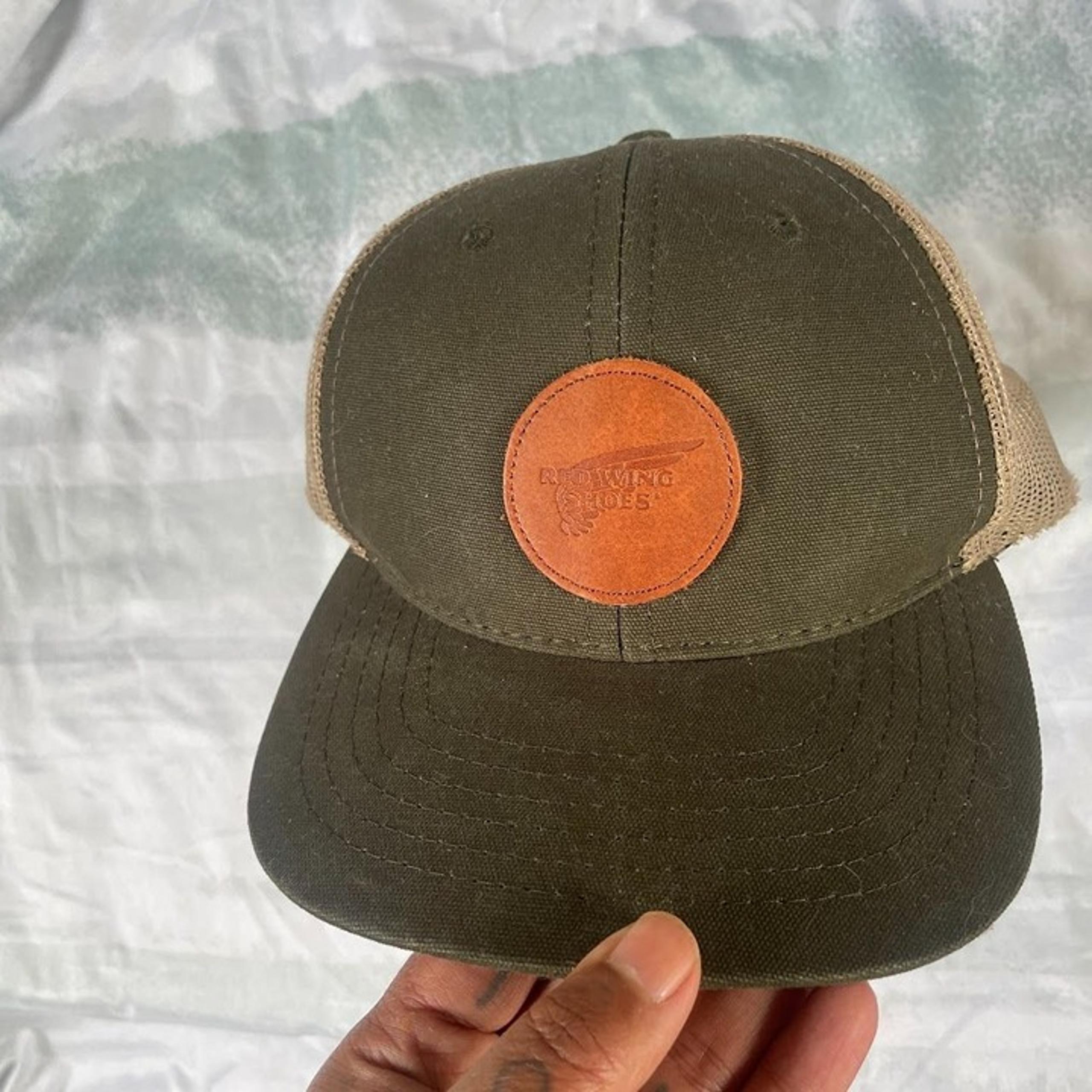 TRUCKER HAT Snapback Leather Patch Olive Canvas Soft Mesh - Red Wing Shoes