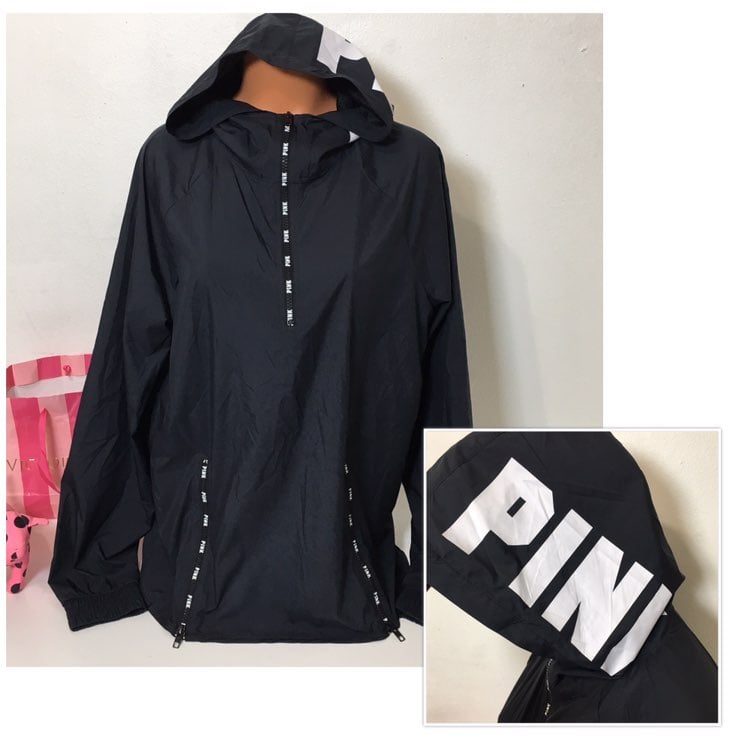 XS/S PINK VS LOGO HALF ZIP ANORAK HOODED
