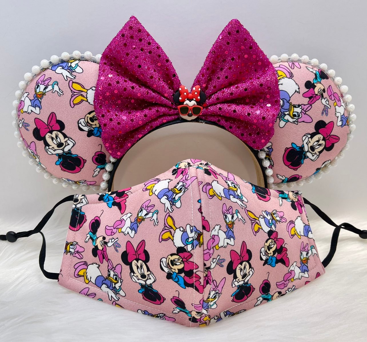 Minnie and Daisy ears and mask adult set