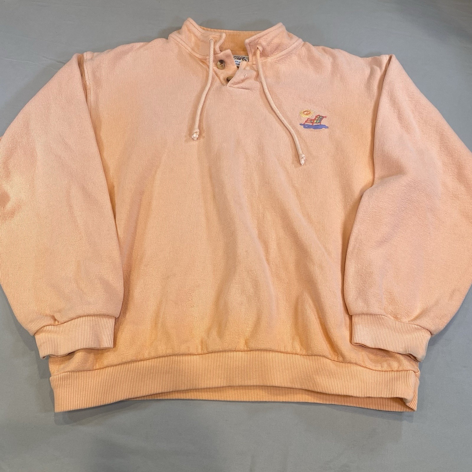 Vtg CRAZY SHIRTS Hawaii Light Orange Lightweight Long Sleeve Pullover Sz Medium