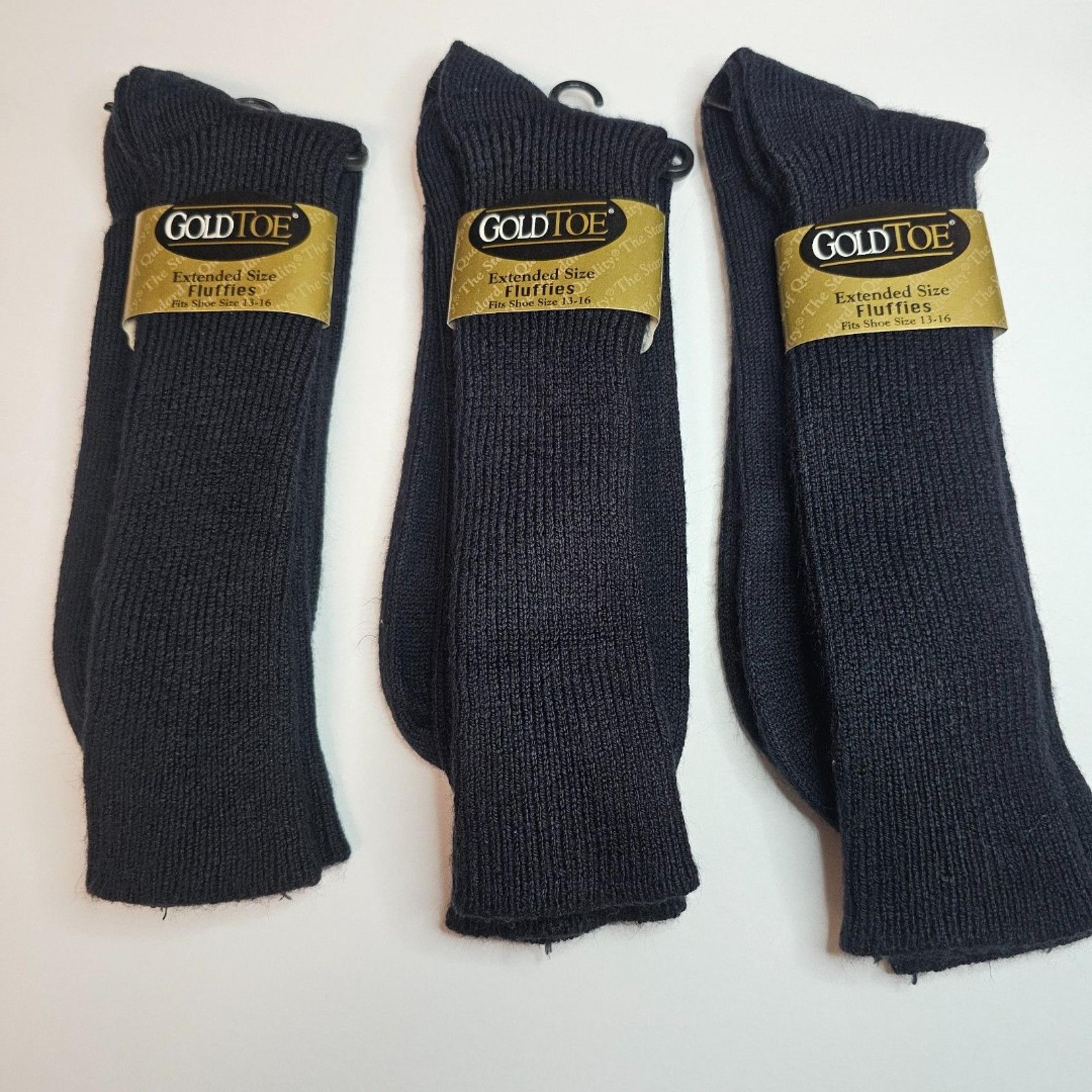 NOS Gold Toe Fluffies Crew Socks Lot of 3 Men's Size 12-16 Navy Acrylic Nylon