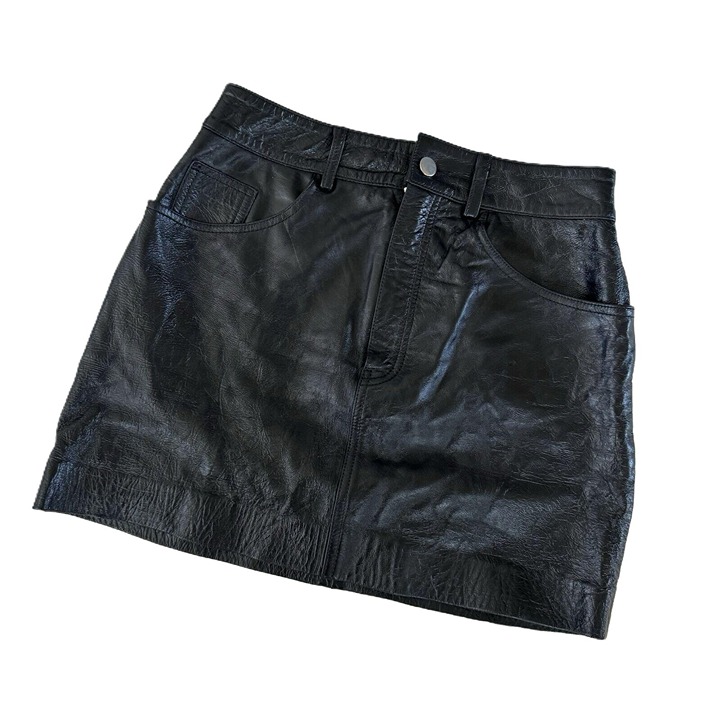 NWOT LPA Small Leather Skirt Black Side Pockets Fully Lined Zipper S-173